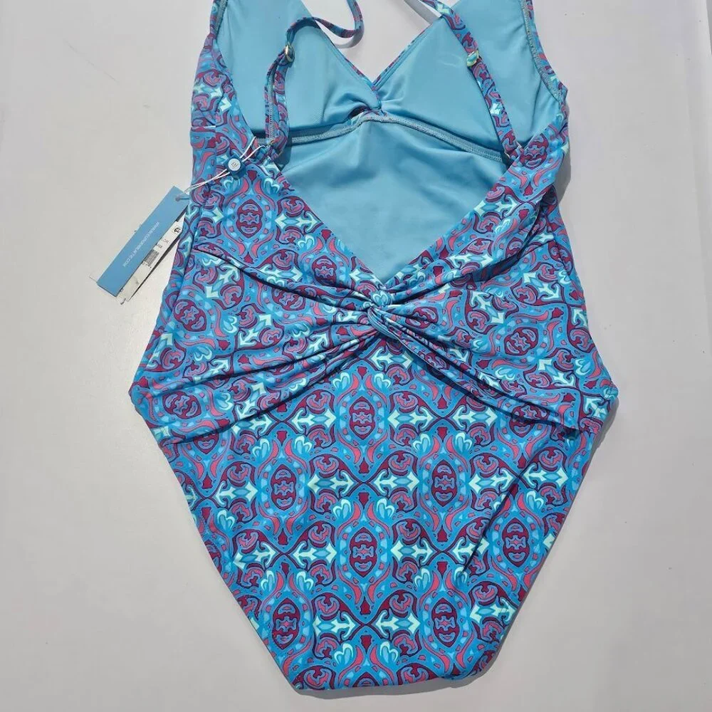 Bleu by Rod Beattie St. Tropez Printed Plunge Halter One-Piece Swimsuit - Picture 8 of 11